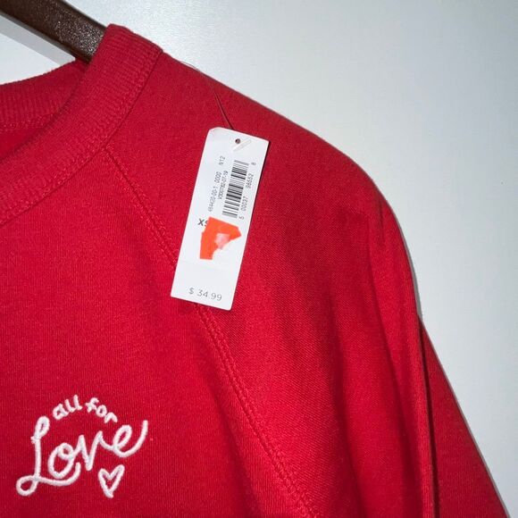 Old Navy Women's Red ‘All For Love’ Crewneck Pullover Sweatshirt Size XS NWT - Picture 6 of 10